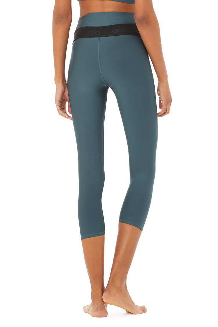 Alo Yoga XXS High-Waist Fitness Capri - Deep Jade/Black