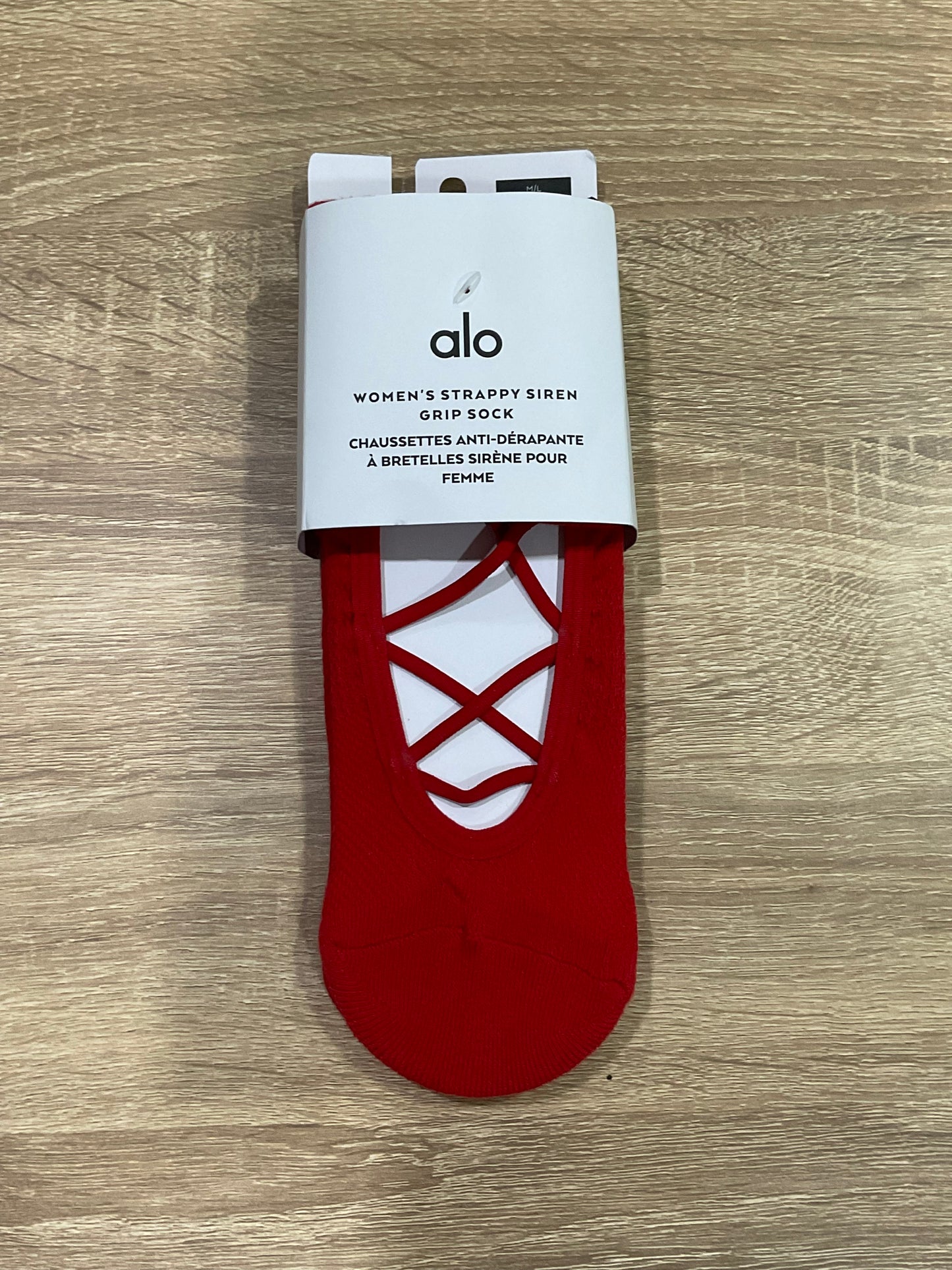 Alo Yoga M/L Women's Strappy Siren Grip Sock - Classic Red