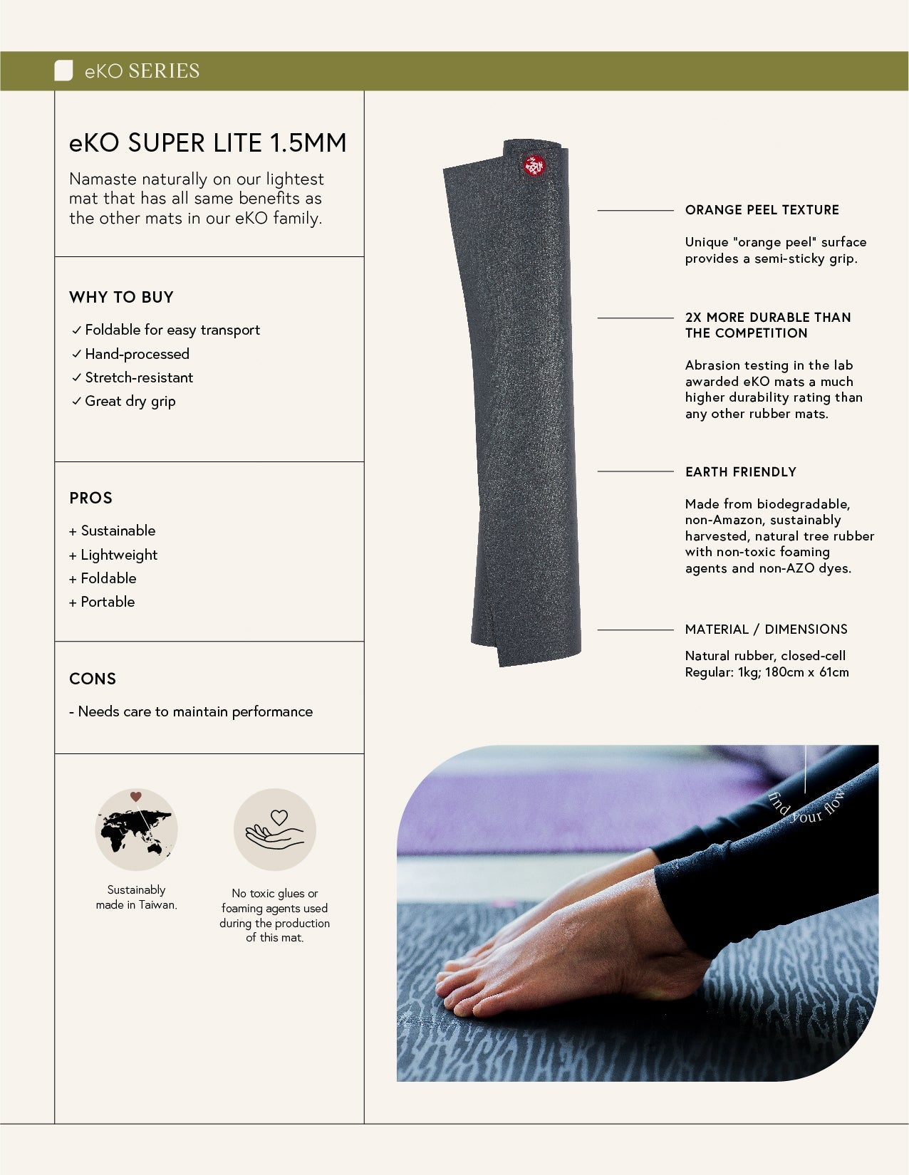 Manduka Eko® Superlite 79'' Travel Yoga Mat 1.5mm - Midnight