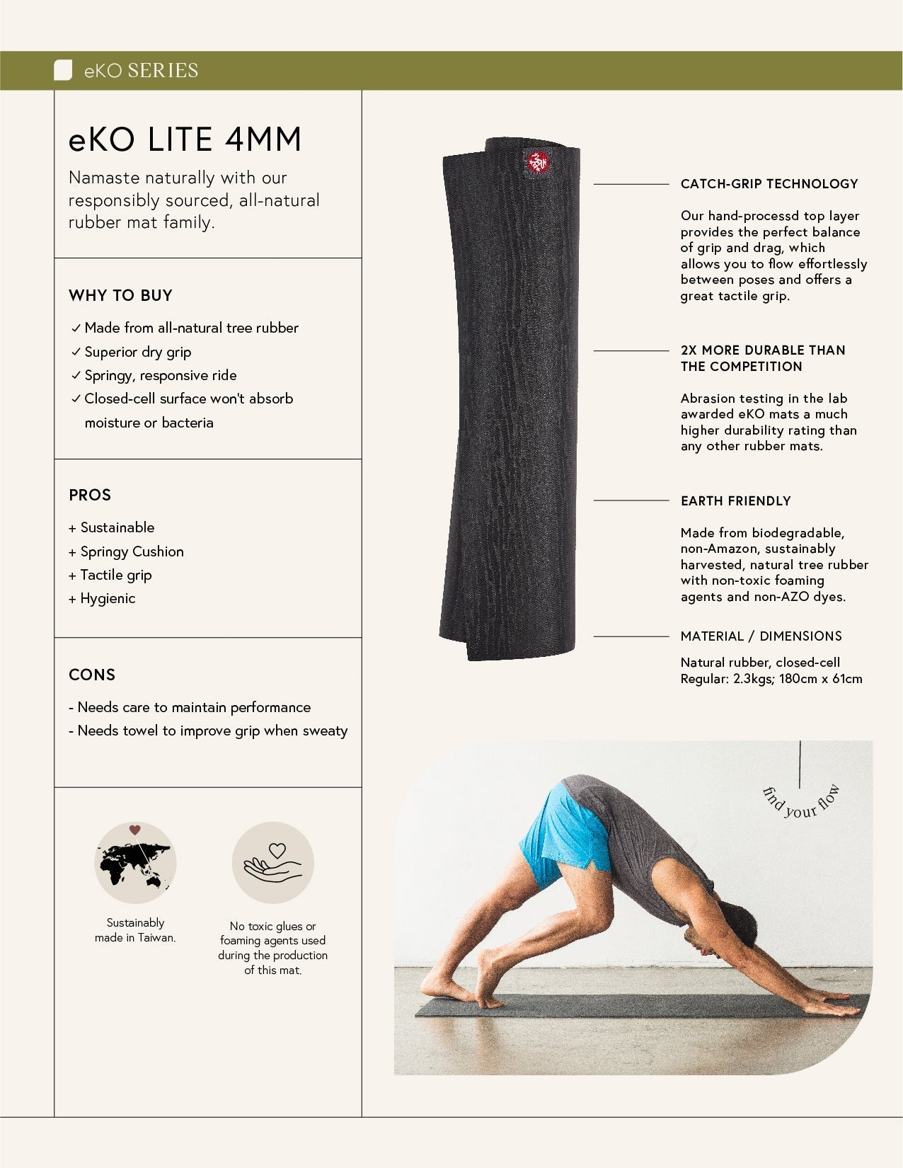 Manduka Eko® Lite 71'' Matras Yoga 4mm - Marmer Salvia