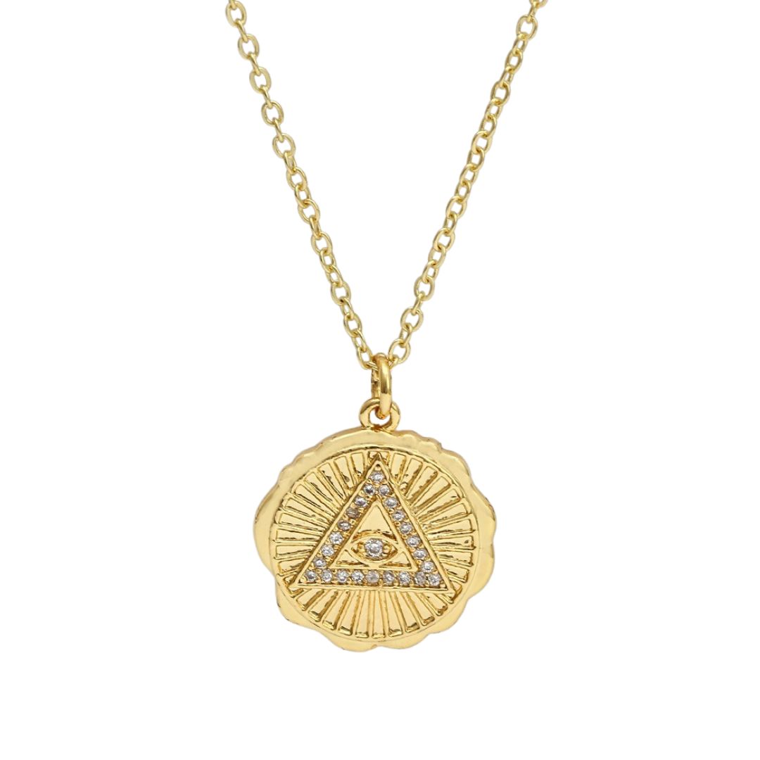 See No Evil Gold Triangle Evil Eye Pendant Chain by Yoga Republik