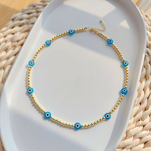 See No Evil Acrylic Evil Eye Gold Beads Necklaces Choker by Yoga Republik