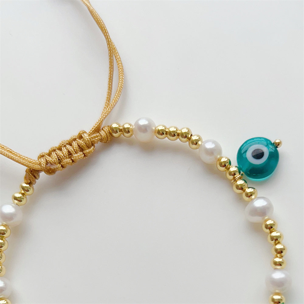 See No Evil Evil Eye Charm Gold Beads Bracelet by Yoga Republik
