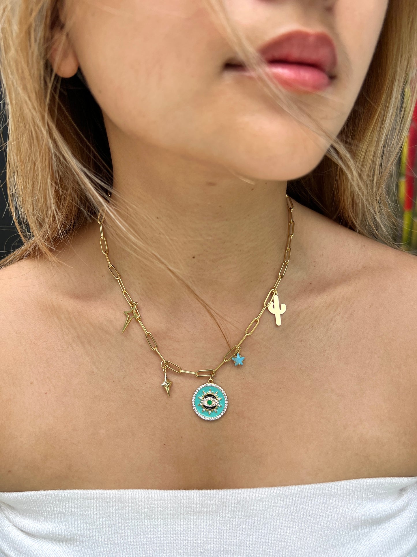 See No Evil Turkish Evil Eye Link Chain Necklaces by Yoga Republik