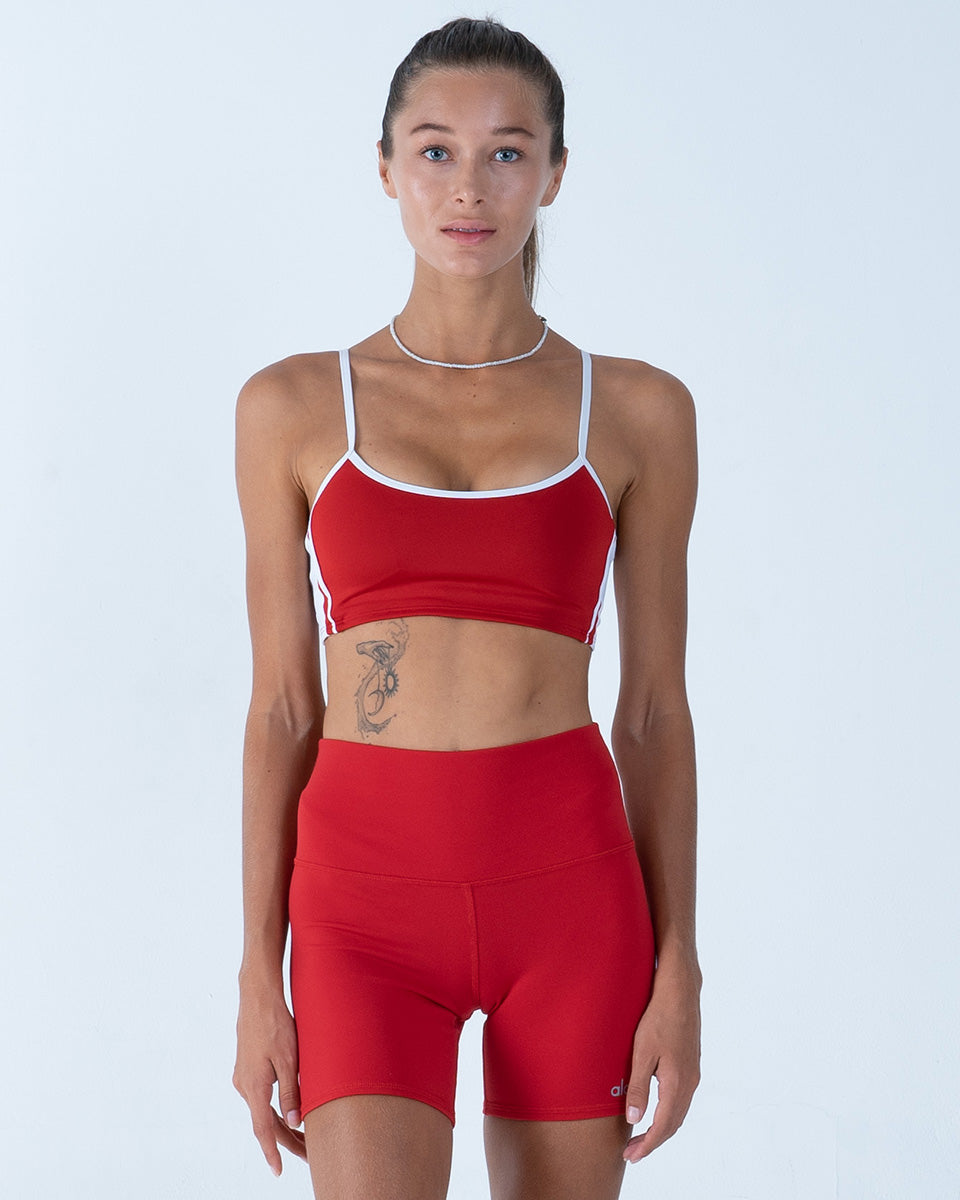 Alo Yoga SMALL 5'' Airbrush High-Waist Biker Short - Merah Klasik