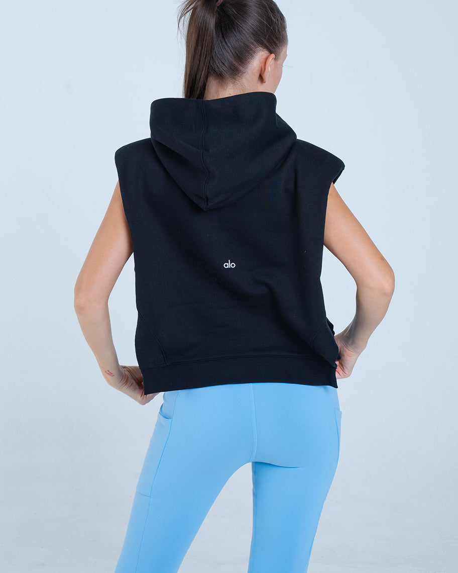 Alo Yoga XS Cropped Headliner Shoulder Pad Sleeveless Coverup - Black