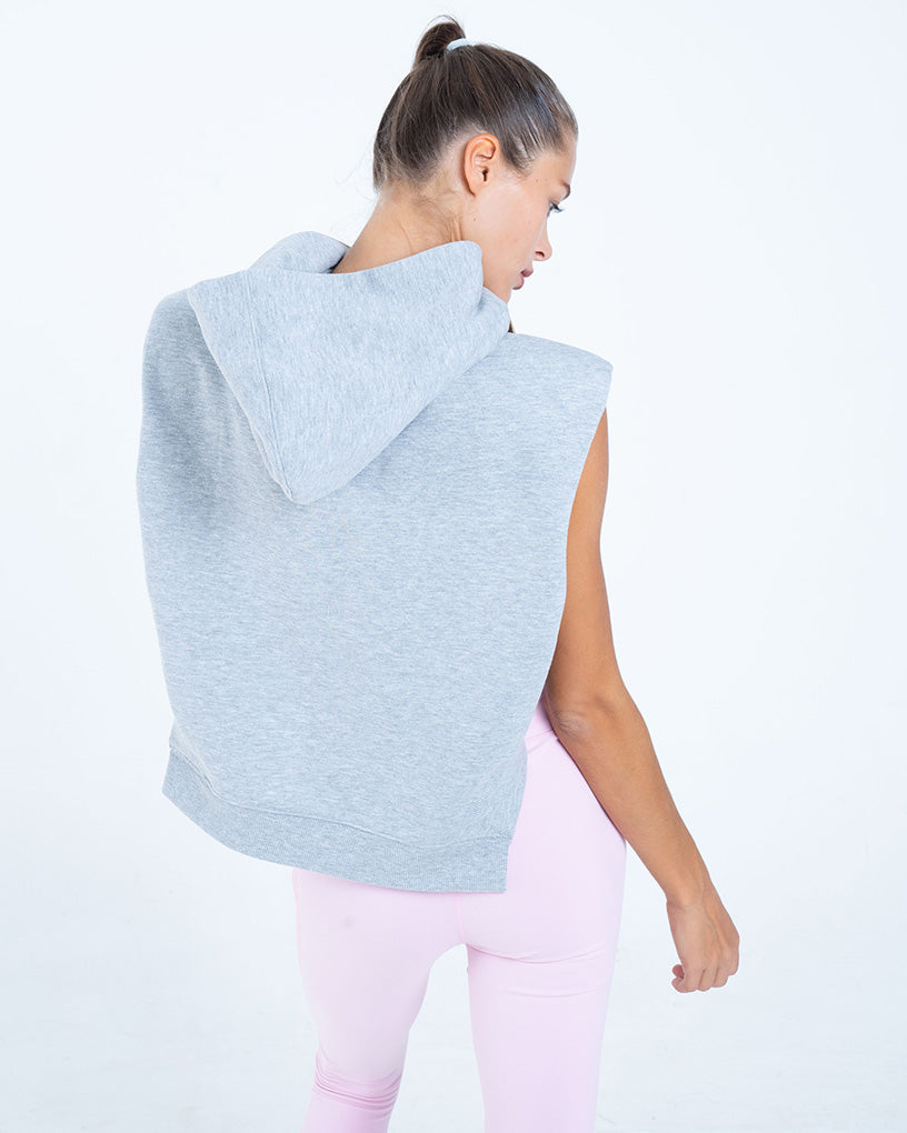 Alo Yoga XS Cropped Headliner Shoulder Pad Sleeveless Coverup - Athletic Heather Grey