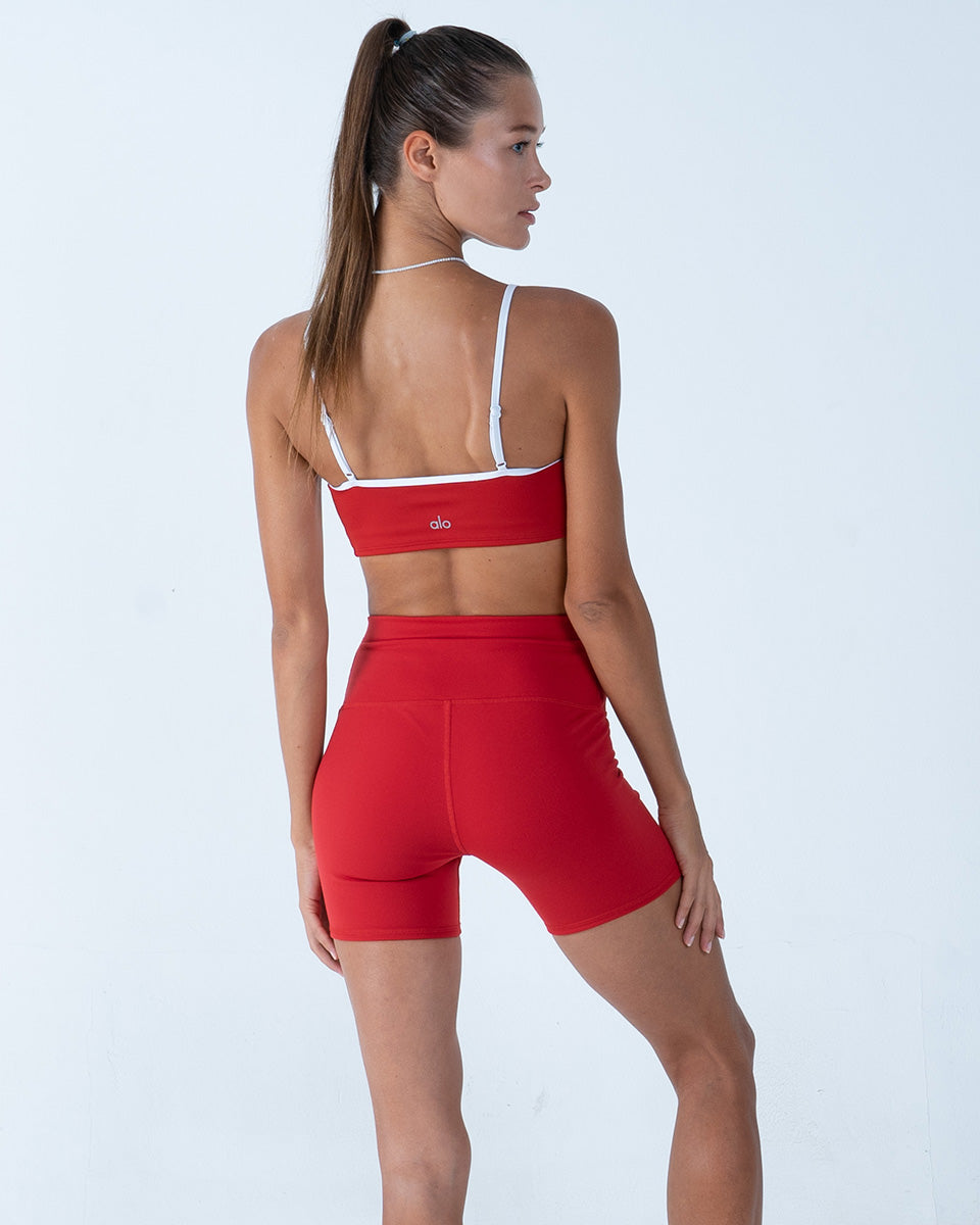 Alo Yoga SMALL 5 Airbrush High Waist Biker Short Classic Red