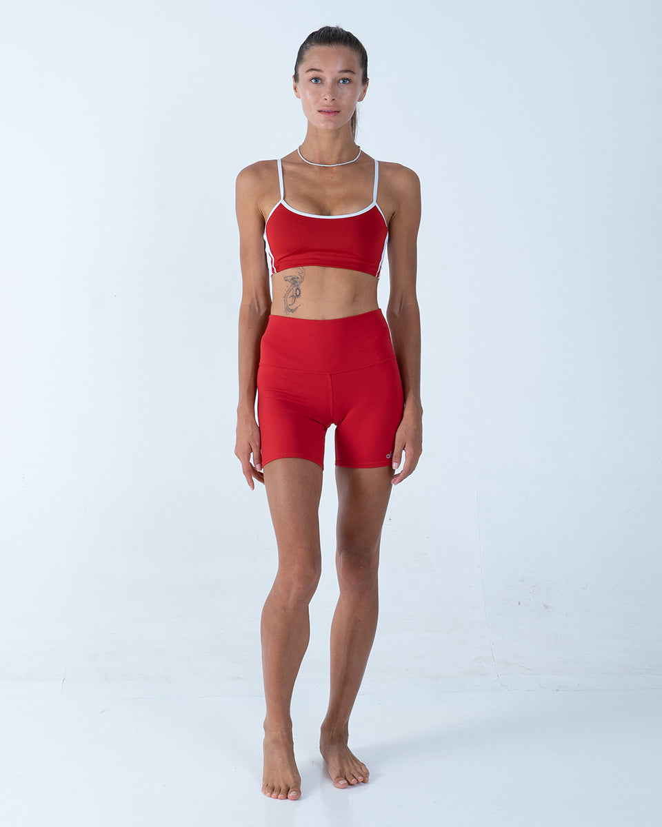 Alo Yoga XS 5'' Airbrush High-Waist Biker Short - Merah Klasik