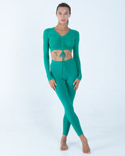 Load image into Gallery viewer, Alo Yoga XXS Ribbed High-Waist 7/8 Blissful Legging - Green Emerald
