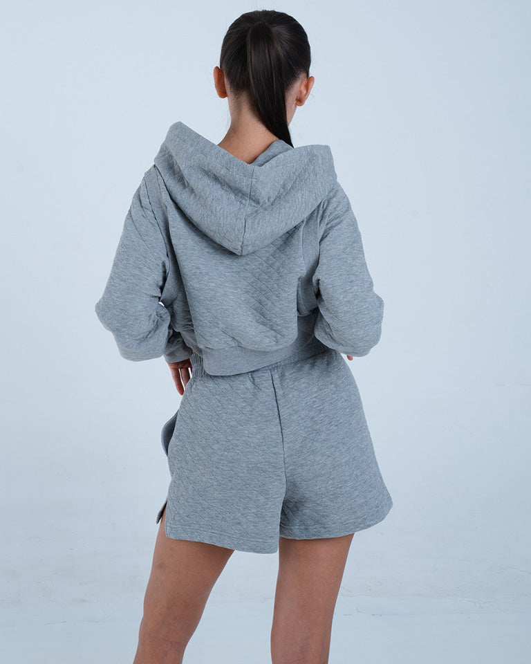 Alo Yoga SMALL Quilted Cropped Arena Hoodie - Athletic Heather Grey