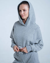 Load image into Gallery viewer, Alo Yoga SMALL Quilted Cropped Arena Hoodie - Athletic Heather Grey
