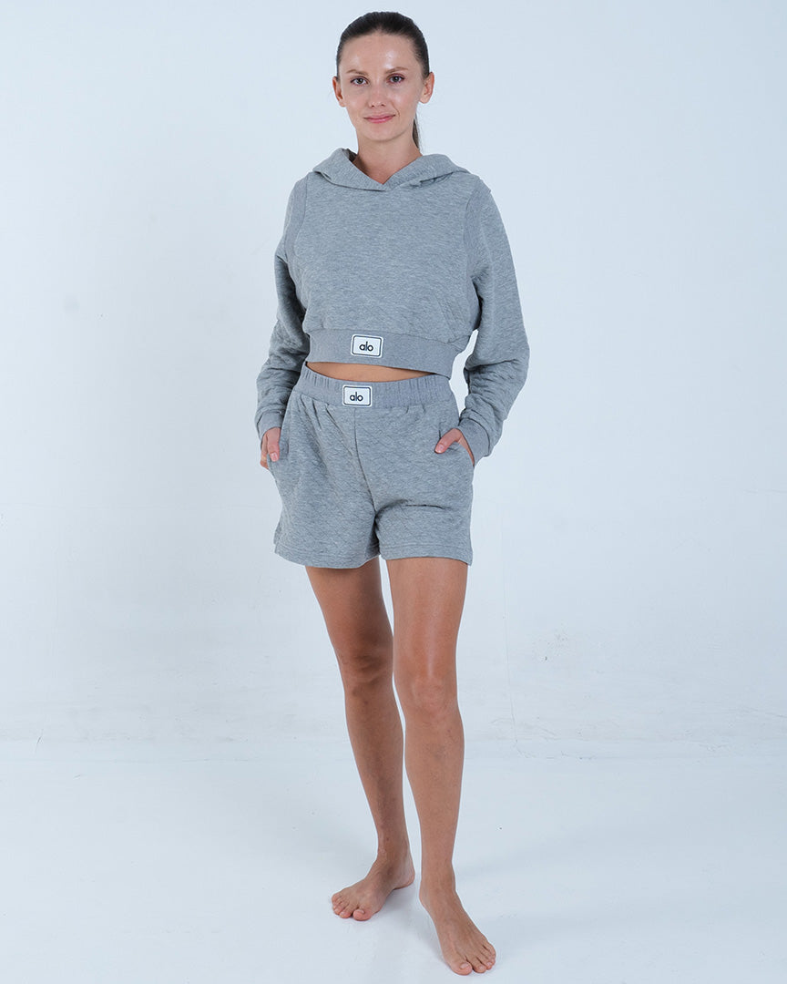 Alo Yoga SMALL Quilted Cropped Arena Hoodie - Athletic Heather Grey