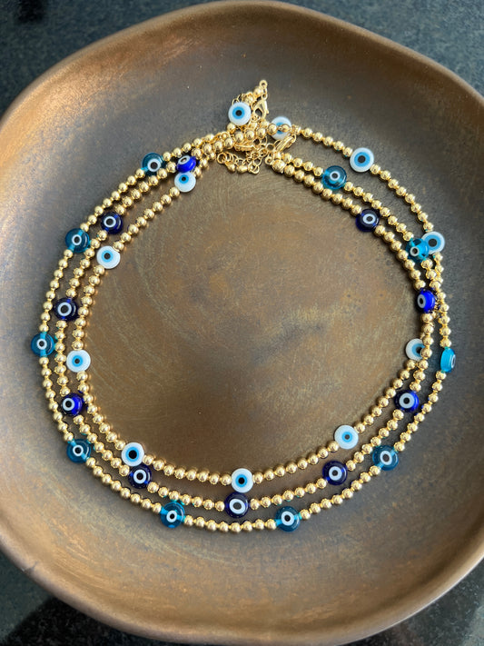 See No Evil Acrylic Evil Eye Gold Beads Necklaces Choker by Yoga Republik