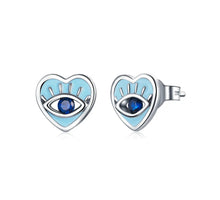 Load image into Gallery viewer, See No Evil Heart Blue Eye Zircon Stud Earrings by Yoga Republik

