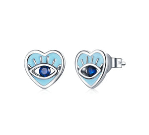 See No Evil Heart Blue Eye Zircon Stud Earrings by Yoga Republik