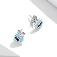 Load image into Gallery viewer, See No Evil Heart Blue Eye Zircon Stud Earrings by Yoga Republik
