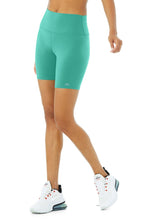 Load image into Gallery viewer, Alo Yoga SMALL High-Waist Biker Short - Ocean Teal
