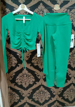 Load image into Gallery viewer, Alo Yoga XS Ribbed Cinch Cropped Long Sleeve - Green Emerald

