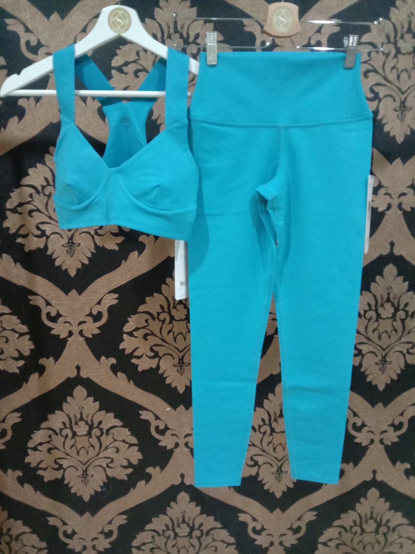 Alo Yoga XS 7/8 Legging Airbrush Pinggang Tinggi - Percikan Biru