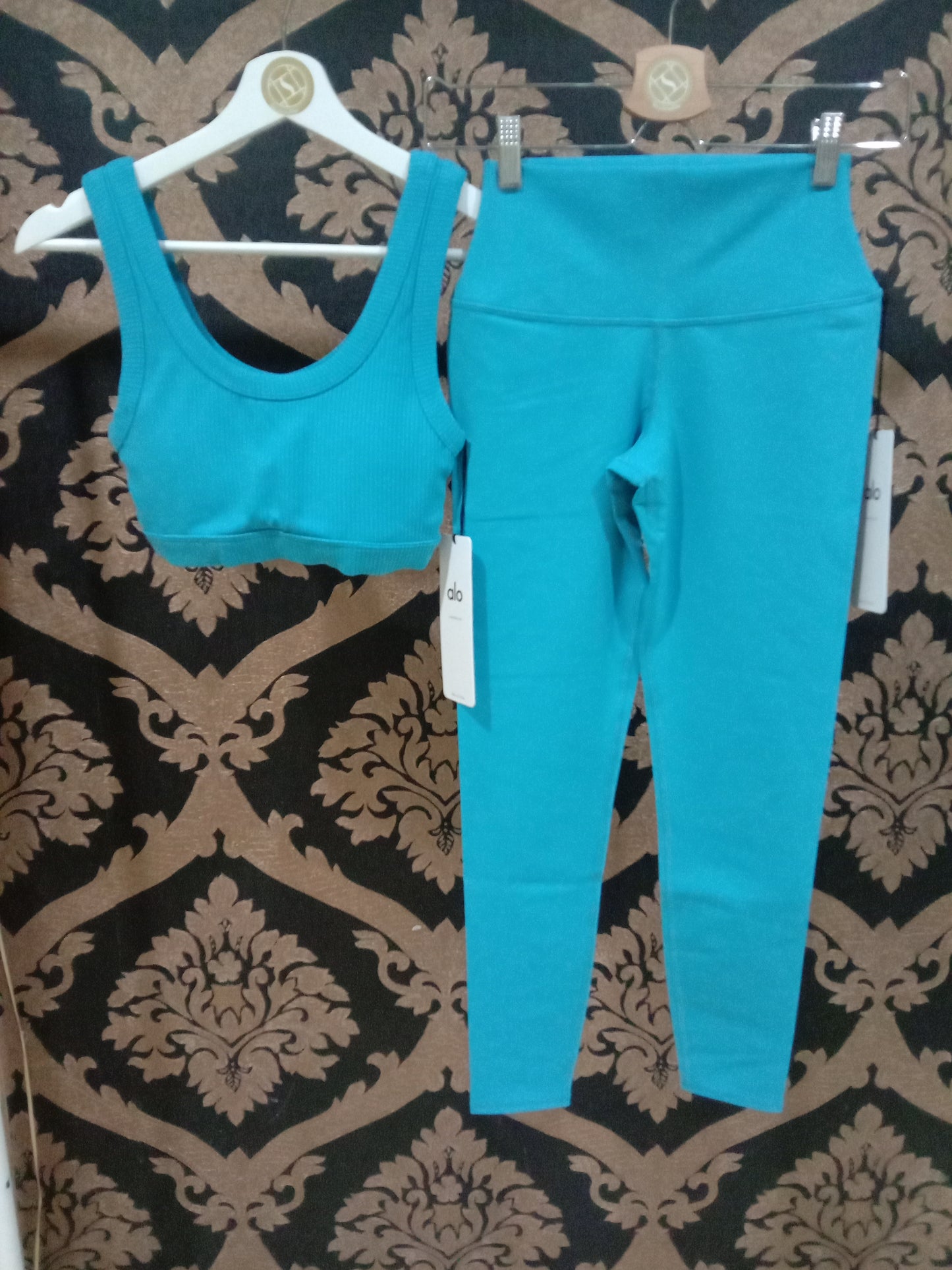 Alo Yoga XS 7/8 Legging Airbrush Pinggang Tinggi - Percikan Biru