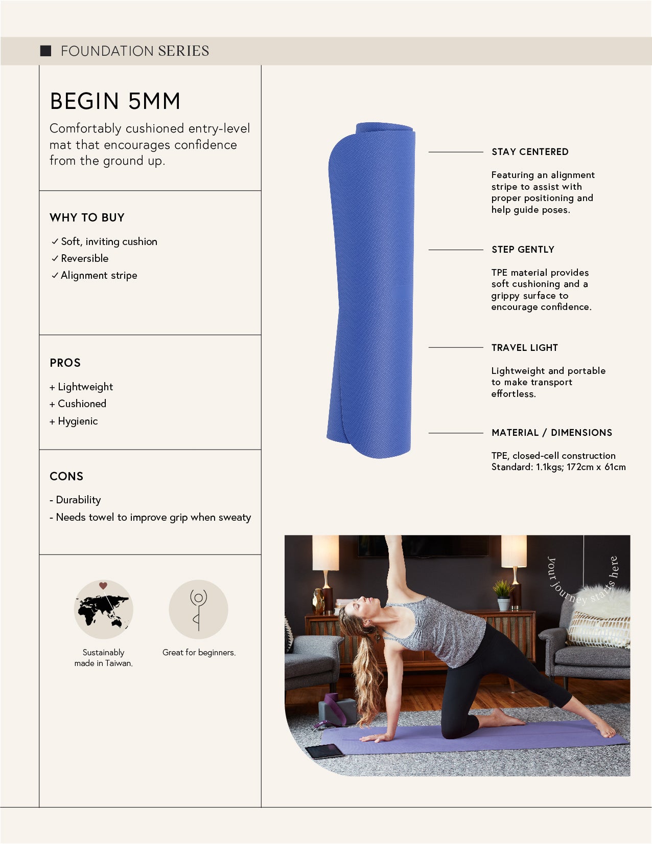 Manduka Singapore - Manduka Begin Yoga Mat The Begin Mat is a 5mm  comfortably cushioned, beginner-focused mat. #keypowersports #mandukasg