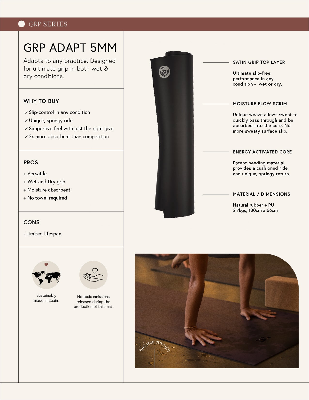 Manduka GRP® Adaptasi Matras Yoga 79" 5mm - Hitam