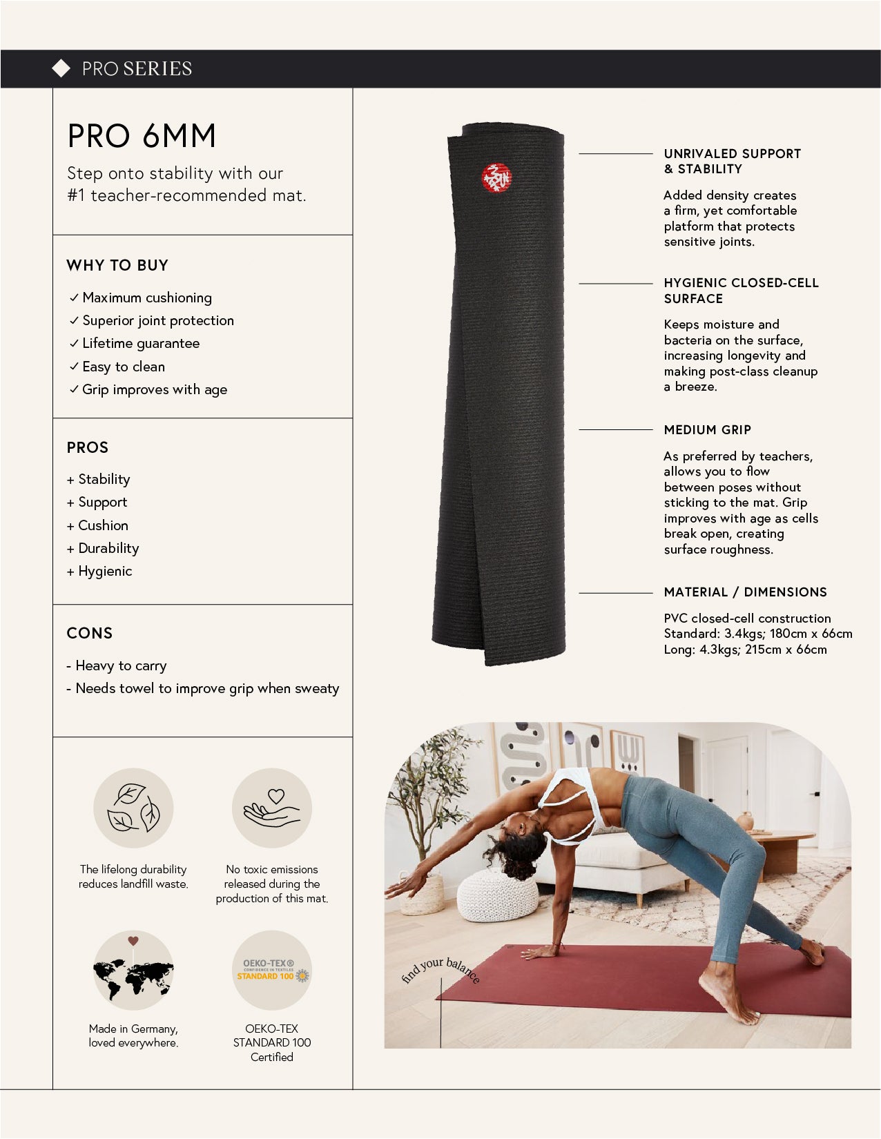 Manduka Pro 85'' Yoga Mat 6mm - Midnight