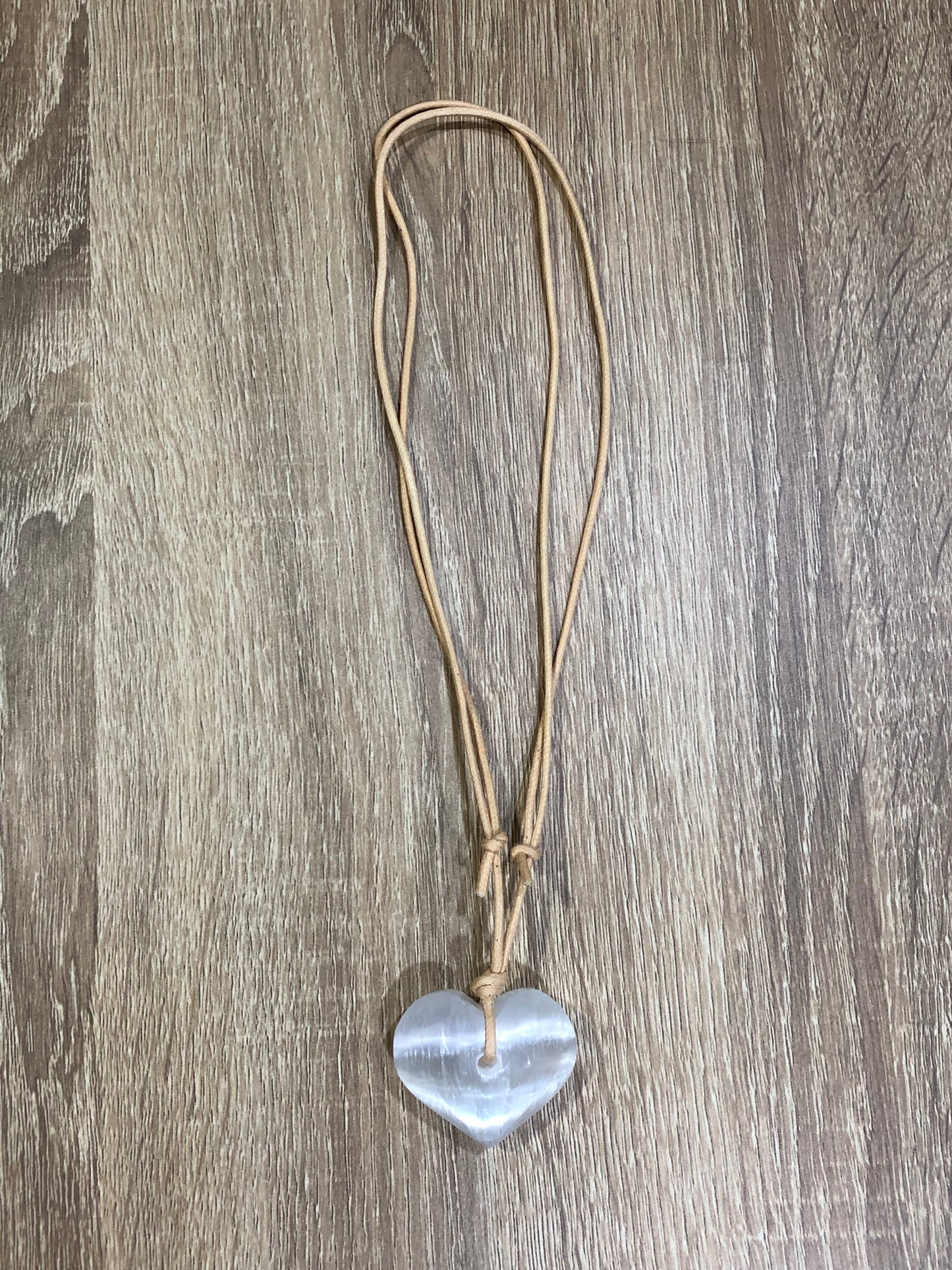 SELENITE Heart Crystal Necklace - Beige Strap
