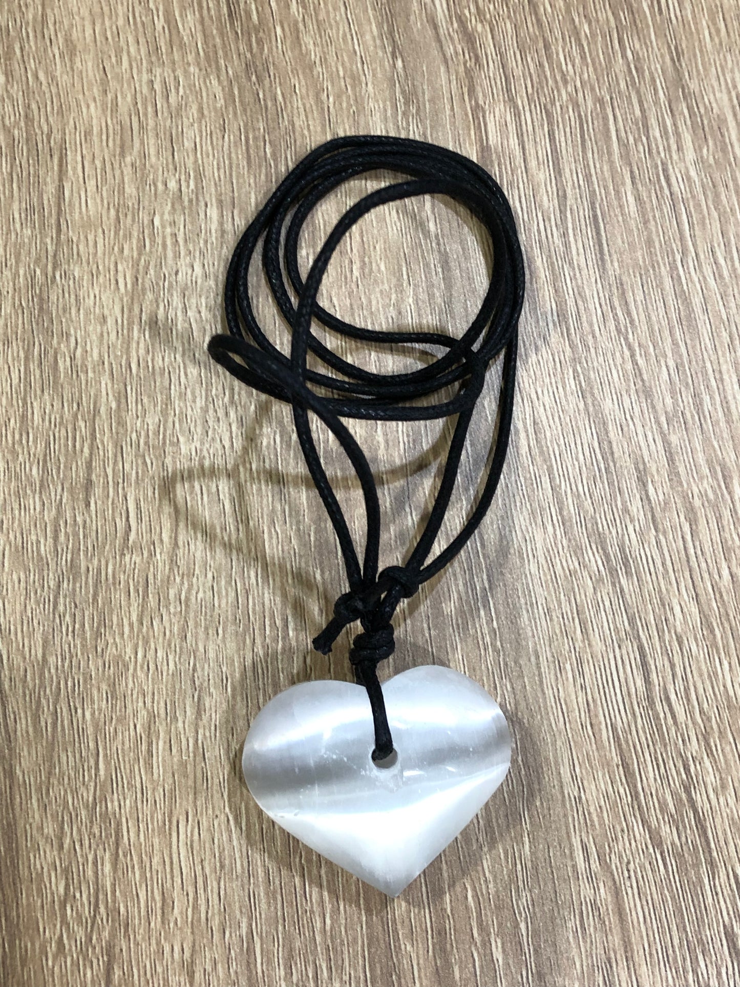 SELENITE Heart Crystal Necklace - Black Strap