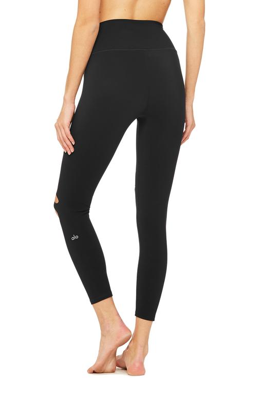 Alo Yoga XS 7/8 High-Waist Ripped Warrior Legging - Black 