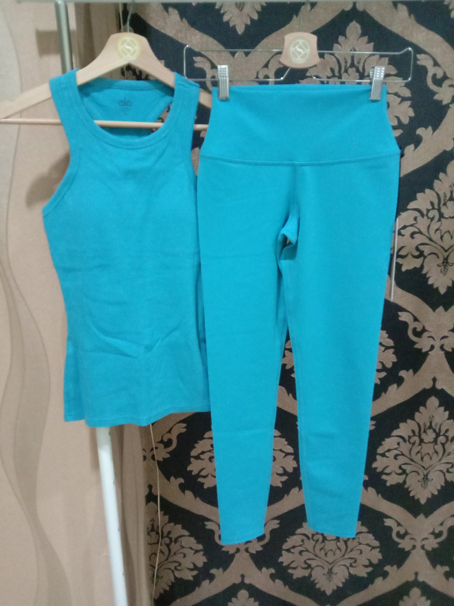 Alo Yoga XS 7/8 Legging Airbrush Pinggang Tinggi - Percikan Biru