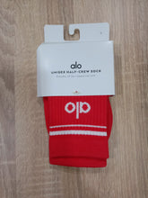 Load image into Gallery viewer, Alo Yoga SMALL Unisex Half-Crew Throwback Sock - Red Hot Summer/White
