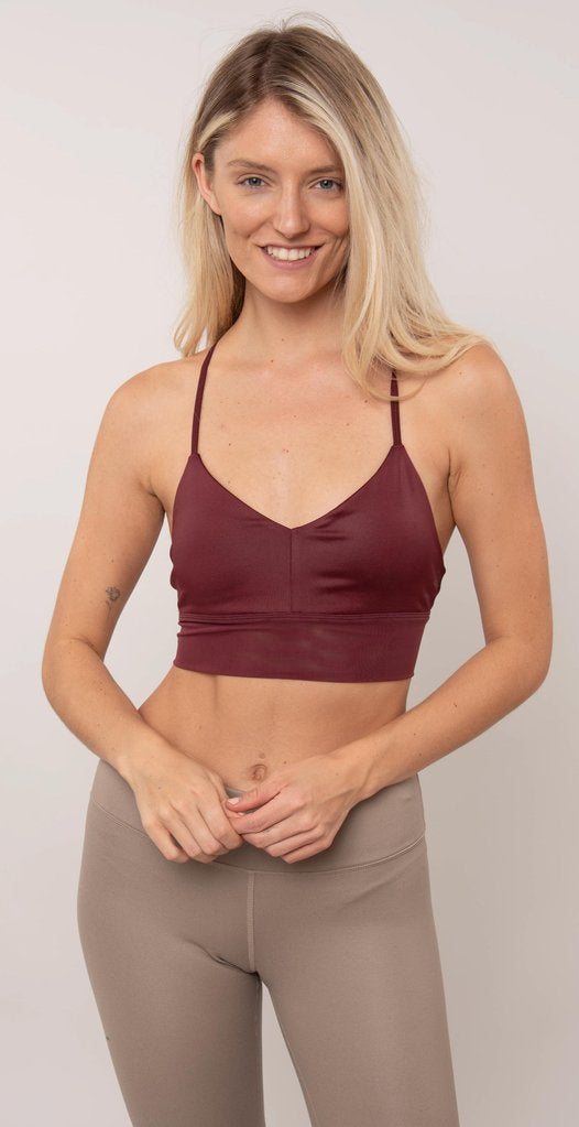 ALO Yoga Sunny Strappy Bra in Rosewood Glossy, Size S, Women's