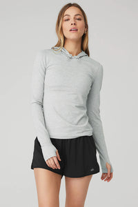 Alo Yoga SMALL Alosoft Hooded Runner Long Sleeve - Athletic Heather Grey