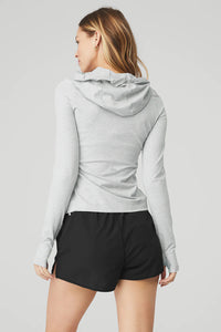 Alo Yoga XS Alosoft Hooded Runner Long Sleeve - Athletic Heather Grey