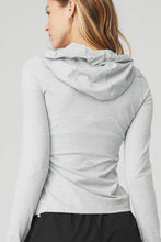 Load image into Gallery viewer, Alo Yoga SMALL Alosoft Hooded Runner Long Sleeve - Athletic Heather Grey
