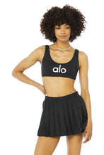 Load image into Gallery viewer, Alo Yoga SMALL Ambient Logo Bra - Black/Alo/White
