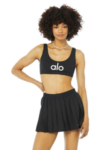 Alo Yoga MEDIUM Ambient Logo Bra - Black/Alo/White