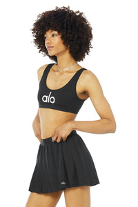 Alo Yoga SMALL Ambient Logo Bra - Black/Alo/White