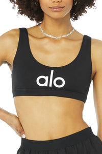 Alo Yoga MEDIUM Ambient Logo Bra - Black/Alo/White