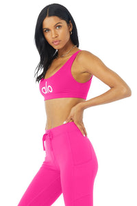 Alo Yoga XS Ambient Logo Bra - Neon Pink/White