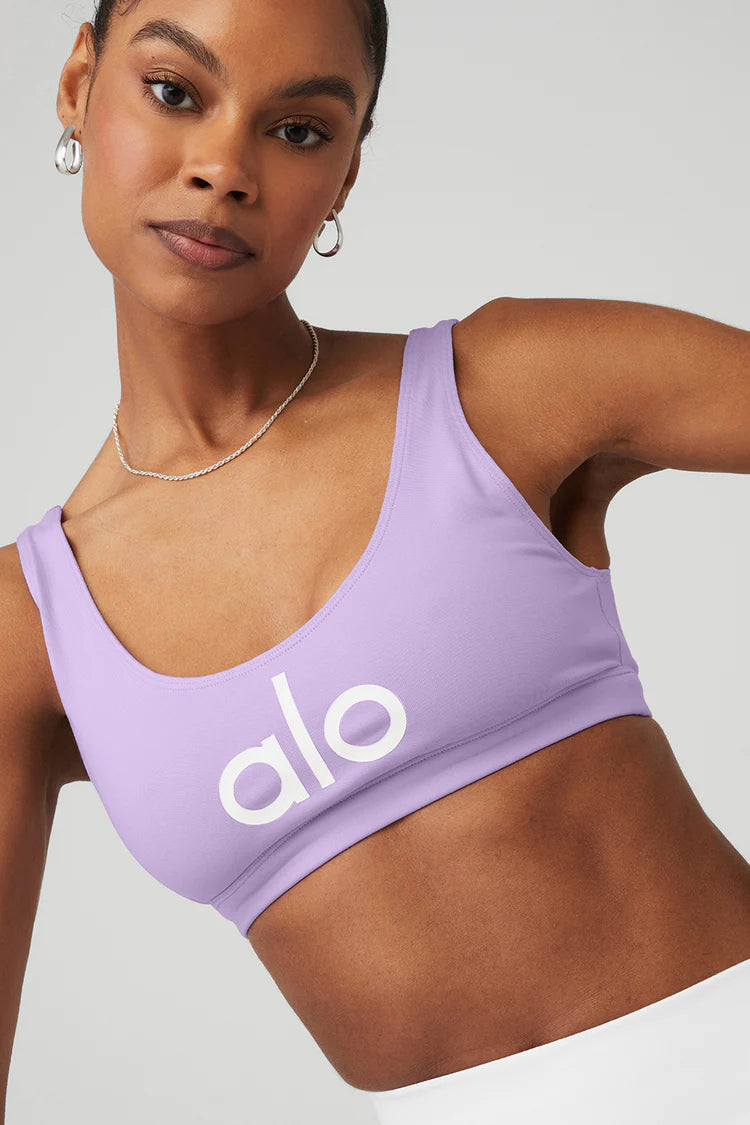 Alo Yoga SMALL Ambient Logo Bra - Violet Skies/White – Soulcielite