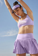Load image into Gallery viewer, Alo Yoga SMALL Ambient Logo Bra - Violet Skies/White
