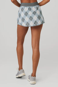 Alo Yoga SMALL Argyle Match Point Tennis Skirt - Gravel/Titanium