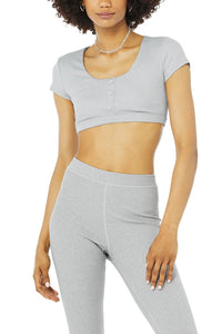 Alo Yoga SMALL Blissful Henley Top Bra - Athletic Grey