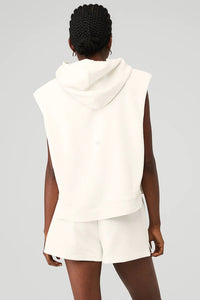 Alo Yoga SMALL Cropped Headliner Shoulder Pad Sleeveless Coverup - Ivory