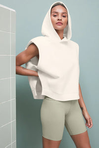 Alo Yoga SMALL Cropped Headliner Shoulder Pad Sleeveless Coverup - Ivory
