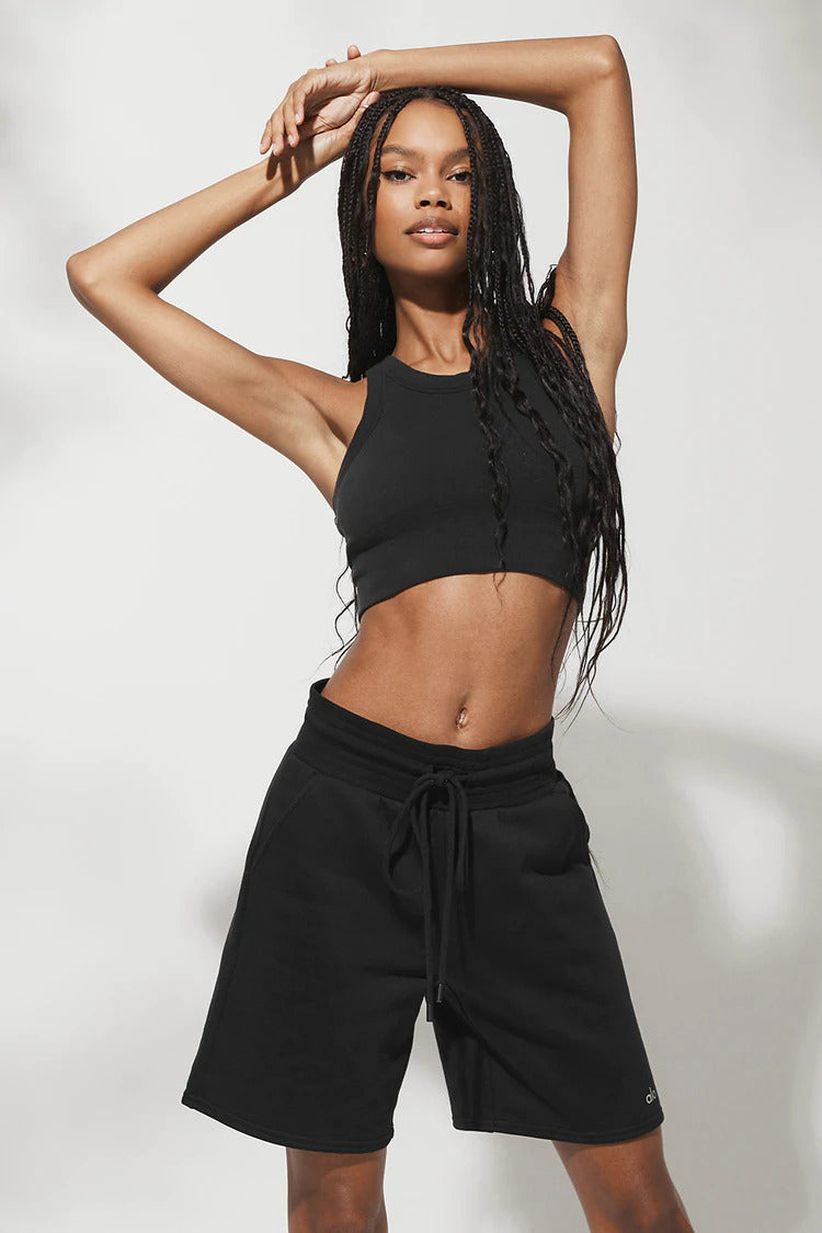 Alo Yoga XS Celana Pendek Mudah Keringat Pinggang Tinggi - Hitam