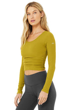 Load image into Gallery viewer, Alo Yoga SMALL Gather Long Sleeve - Chartreuse
